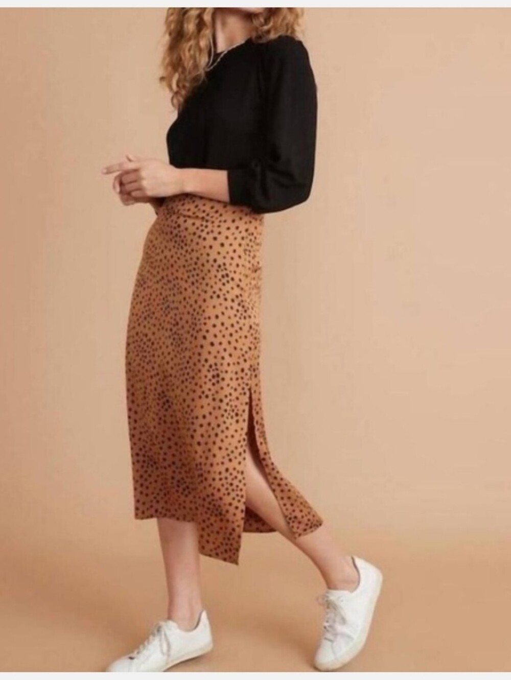 Marine Layer Brown Polka Dot Midi Skirt
